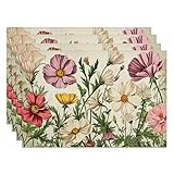 CSFOTO Vintage Flower Placemats Set of 4 Country Nature Floral Place Mats for Kitchen Restaurant Decoration Spring Outdoor Party Dinner Table Decoration Washable Linen Placemats 18'x12'