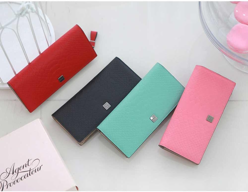 Leather Slim Long Wallet Purse Card Holder Coin Zip for Women - Image 7
