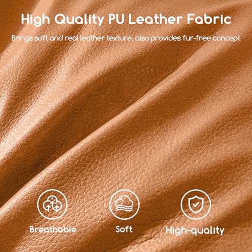 HIGOGOGO Round Stuffed Pouf Ottoman, Pu Leather Poufs with Foam Chunk Filling, Furry and Fluffy Pouf Foot Stool Storage Ottoman, 20 X 15 Floor Poufs Foot Rest for Living Room, Orange by HIGOGOGO - Used condition - Image 6