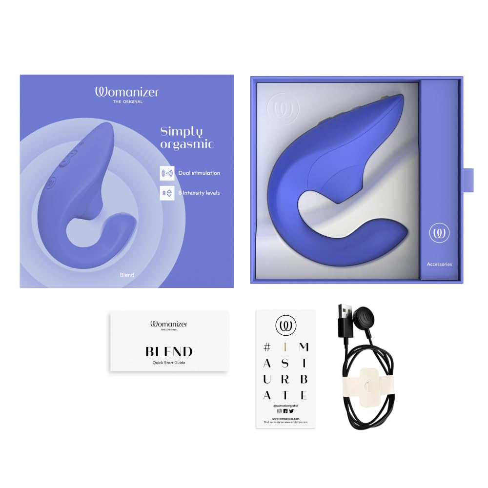 Womanizer Blend Vibratore Rabbit Stimolatore Doppio, Stimolazione Clitoridea Pleasure Air, Vibrazione per il Punto G e Risucchio del Clitoride, Sex Toy per Donne, Impermeabile e Ricaricabile - Blu
