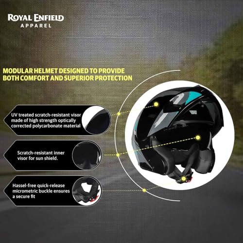 Image of Royal Enfield Stealth MOD Brushed Modular Helmet | Certification: ISI & DOT | Shell Construction: High Impact Grade ABS & Fiberglass Composite | Weight: 1200 + /-50 | Teal L