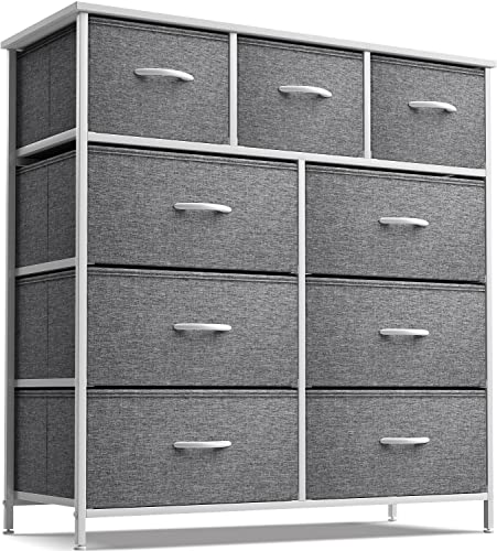 Image of Sorbus Dresser with 9 Drawers - Furniture Storage Chest Tower Unit for Bedroom, Hallway, Closet, Office Organization - Steel Frame, Wood Top, Easy Pull Fabric Bins (White)