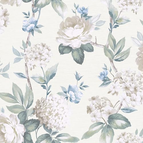 Keeka Floral Flowers and Petals Vintage Style Neutral Tones Wallpaper Blue/Cream Perfect for Romantic Bedrooms and Feature Walls Living Rooms Arthouse 923802