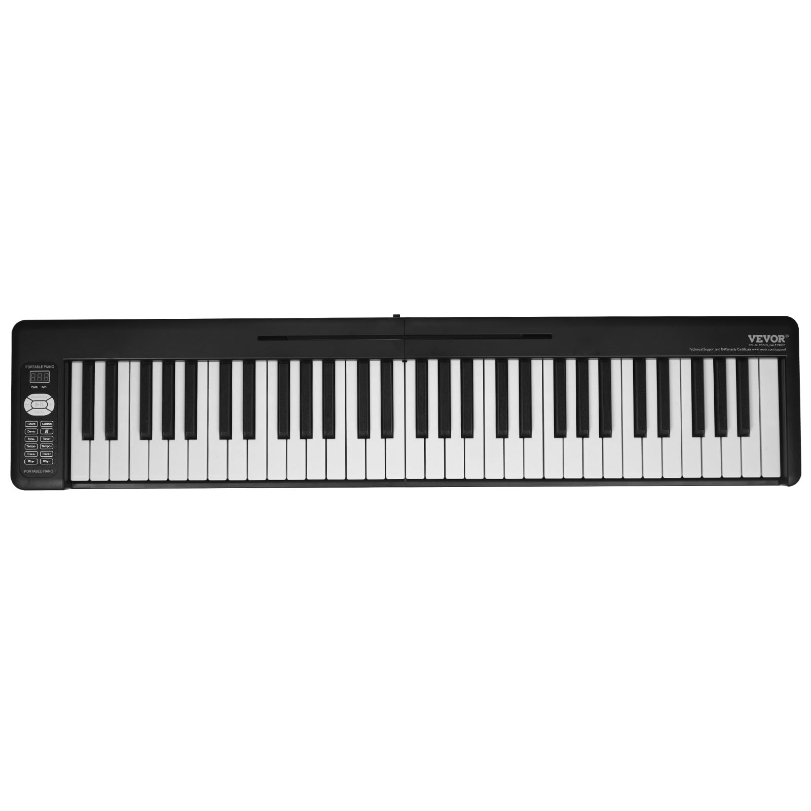 VEVOR Teclado de Piano Plegable 61 Teclas Bluetooth y MIDI Piano Electrónico Digital Portátil con Pedal de Sostenido Teclas Iluminadas Recargable para Principiantes, Adolescentes, Adultos, Negro