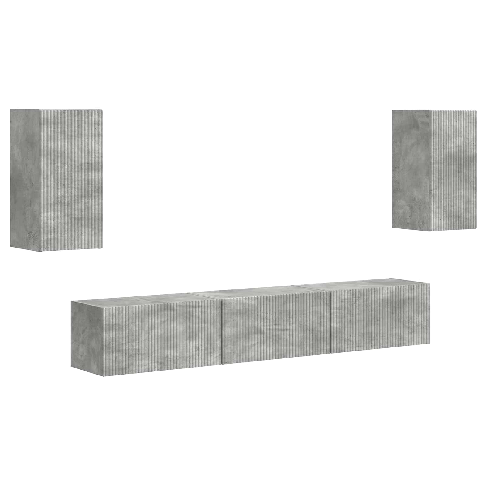 TV-Schrankset Wandmontiert 5-teilig, Beton Grau Holzwerkstoff, Modernes Media Center für Wohnzimmer, Elegante Aufbewahrungslösung