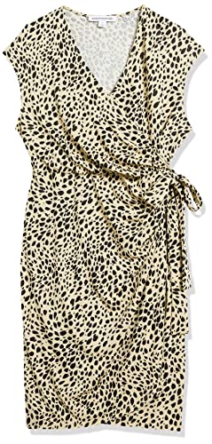 Image of Amazon Essentials Women's Classic Cap Sleeve Wrap Dress with V Neck, Pleated Waist (Available in Plus Size)