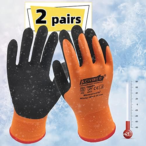 Schwer 2 Pairs 100% Waterproof Gloves for Men and Women, Winter Work Gloves Double Coated for Outdoor Cold Weather Keep Hands Warm at -58℉, Freezer, Shoveling Snow, Ice Fishing, Medium