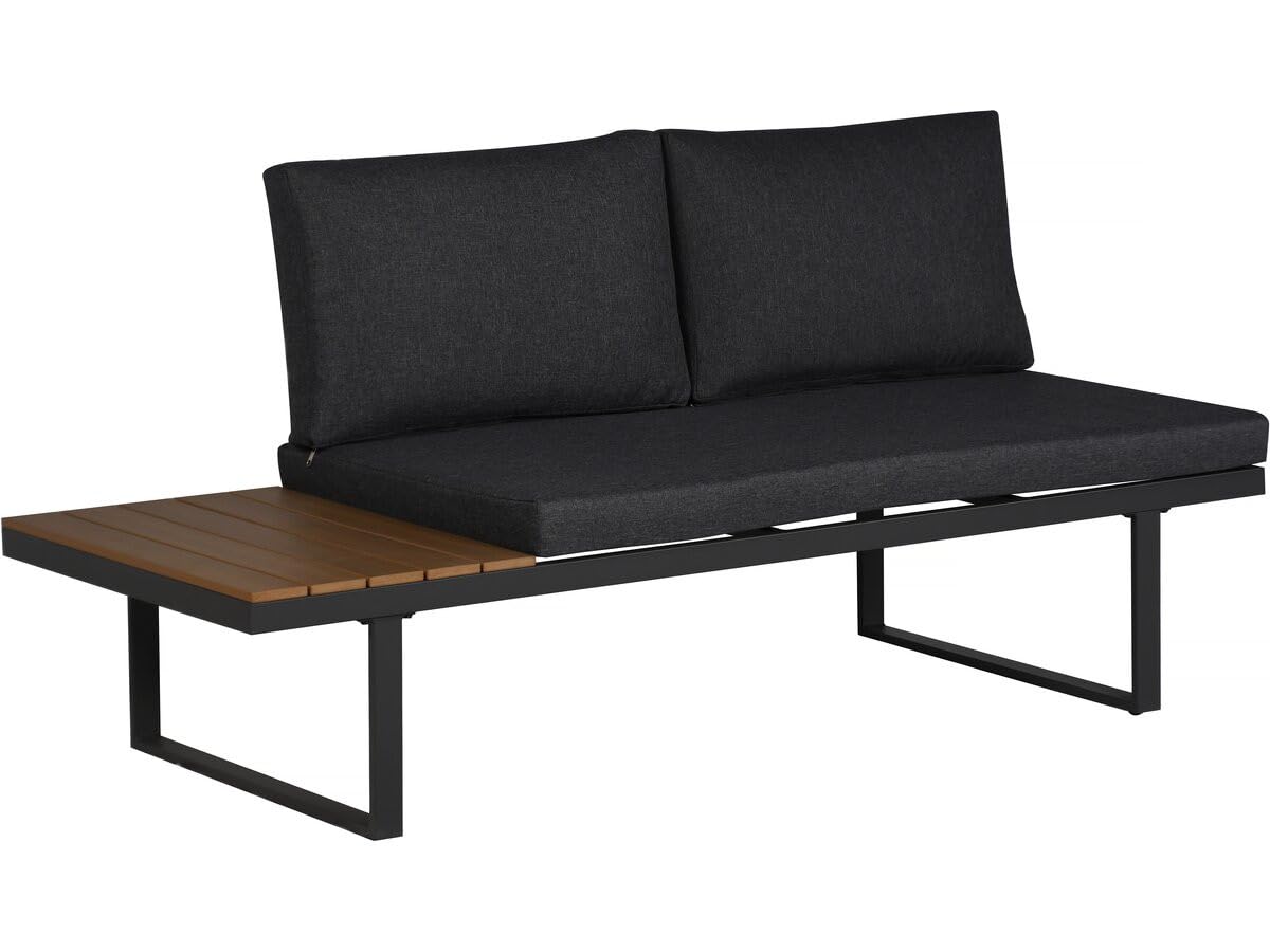 Salon de Jardin canapé d'angle modulable décor Imitation Bois Sylva - 4 Places - Gris