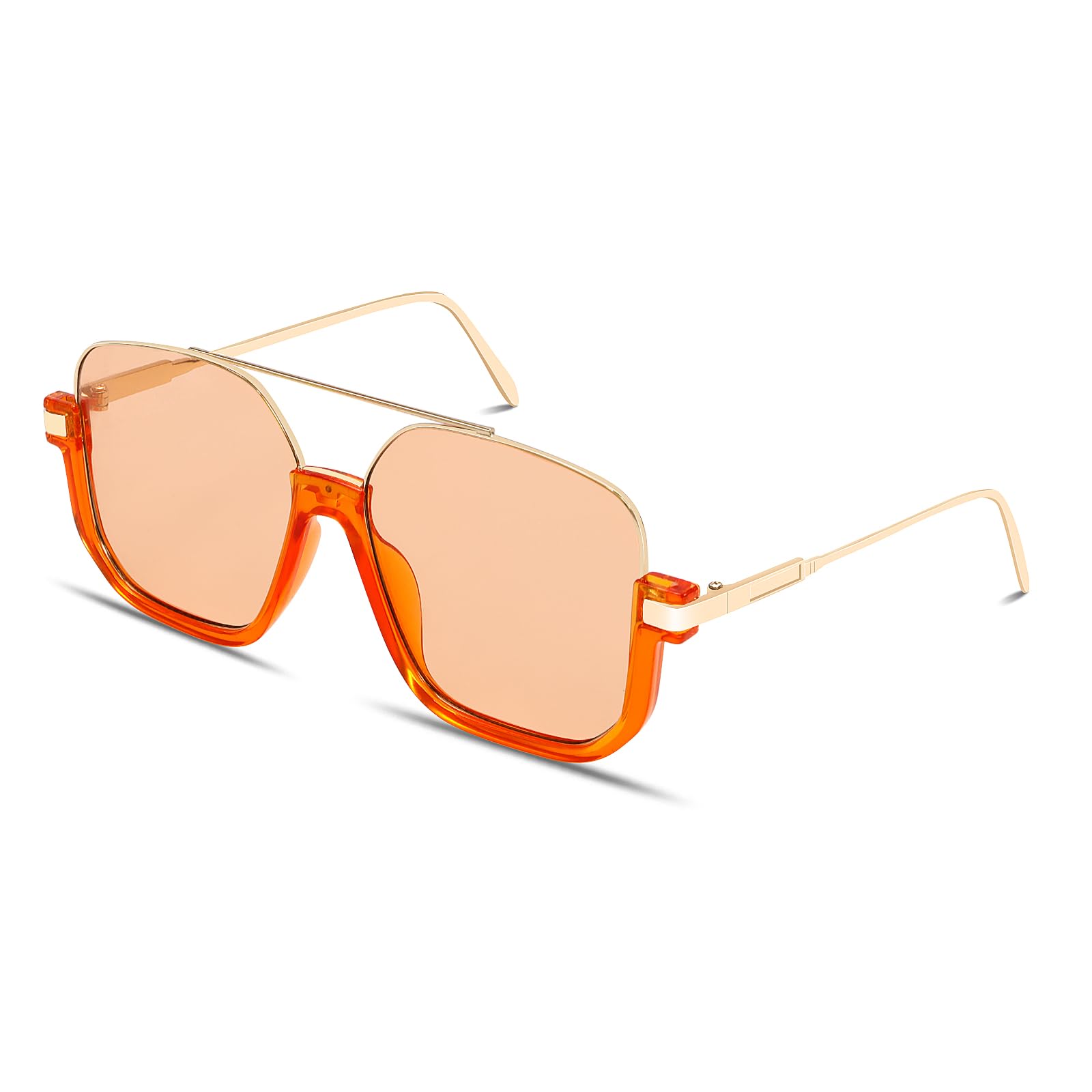 GUVIVI Retro Oversized Aviator Sunglasses for Women Men Square Double Bridge Pilot Sun Glasses 70s Trendy Shades