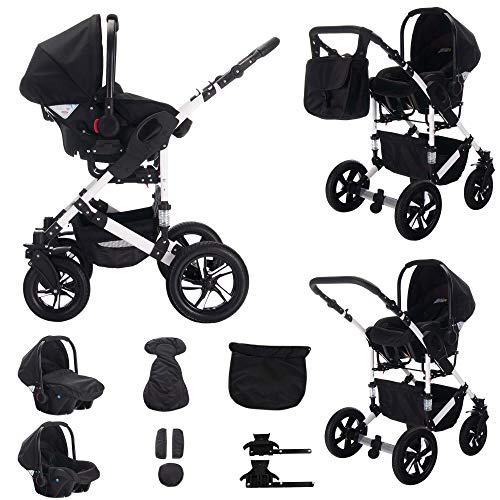 Bebebi Florida | 3 in 1 Kombi Kinderwagen Set | Hartgummireifen | Farbe: Floblack