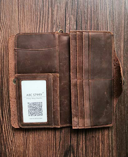 Abc Story Mens Retro Top Concho Rodeo Long Skull Full Grain Leather Chain Trucker Biker Wallet Brown #TOP5