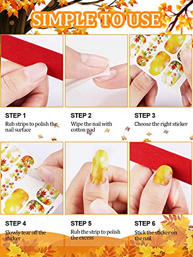 EBANKU 20 Blatt Thanksgiving Full Nail Wrap Nagellack Aufkleber, selbstklebend Full Wrap Nail Art Sticker Herbst Herbst Nagel Aufkleber Streifen Maniküre Kits mit Nagelfeile für Frauen Mädchen – Bild 8