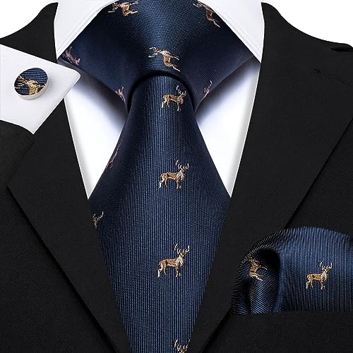 Image of Barry.Wang Fun Animal Ties for Men Designer Handkerchief Cufflink WOVEN Casual Necktie Set Festival