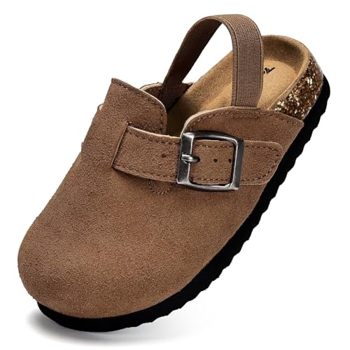 Image of Torotto Kids Suede Clogs Toddler Boys Girls Cork Footbed Clogs with Arch Support & Adjustable Straps for Indoor & Outdoor