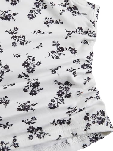 Image of RoseSeek Girl's Ditsy Floral Print Lace T Shirt Short Sleeve Ribbed Ruched Cute Tee Shirts Summer Tops
