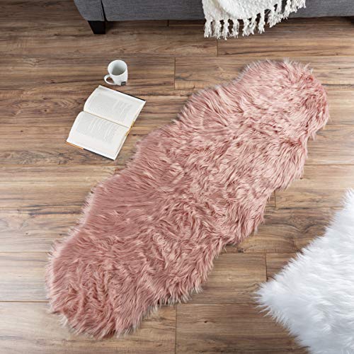 Lavish Home Sheepskin Throw Rug – Faux Fur 2X5-Foot High Pile Runner – Soft And Plush Mat For Bedroom, Kitchen, Bathroom, Nursery And Office (Pink) #TOP26