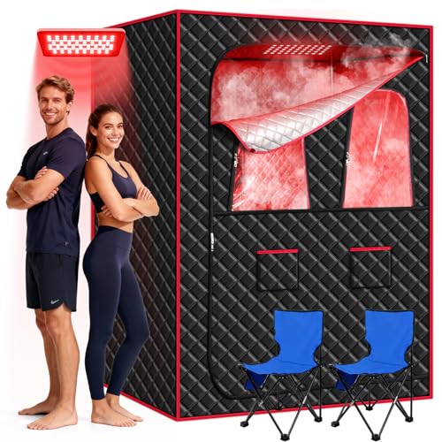 Morfone 2 Person Portable Infrared Steam Sauna with 660nm Red Light Therapy Lamp & 2 Steamers...