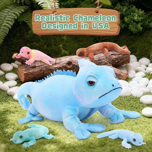 MorisMos 27" Giant Chameleon Stuffed Animal with Baby Lizard Toys Inside, 5Pcs Mama & Baby Stuffed Lizard Plush Toys for Kids, Realistic Rainbow Chameleon Plush Toy, Jungle Birthday Gift & Room Decor by MorisMos - Used condition - Image 2