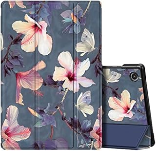 FINTIE Slim Case for Samsung Galaxy Tab A8 10.5 inch 2021 Model (SM-X200/X205), Super Thin Lightweight Hard Back Shell Tri-Fold Stand Cover with Auto Wake/Sleep, Blooming Hibiscus