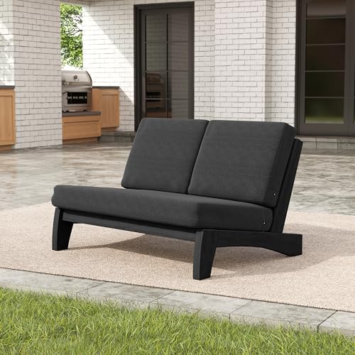 Image of Pia Ricoo 4 Piece Patio Furniture Sets, Outdoor Loveseat Sofa Set with 2 Chairs & Coffee Table, Patio Conversation Set for Backyard, Deck, Lawn, Drak, Dark Wood