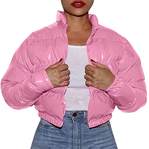 Hkdjaess - Chaqueta de invierno para mujer, cómoda, informal, corto, parka, manga corta, elegante, senderismo, parkas, abrigos Outerwear forrados Slim Fit Cardigan cortavientos, A2#Pink, M