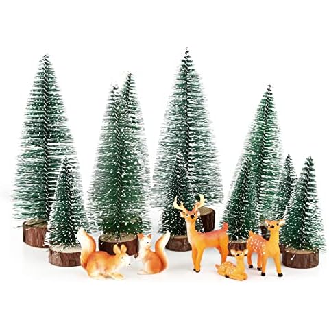 15 Pcs Weihnachten Mini Figuren Mini Weihnachtsbaum Künstlich Miniatur Tannenbaum Rentier Miniatur Klein Weihnachtsfiguren Weihnachtsschmuck zum Basteln Mini Weihnachtsdeko Cover