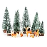 15 Pcs Weihnachten Mini Figuren Mini Weihnachtsbaum Künstlich Miniatur Tannenbaum Rentier Miniatur Klein Weihnachtsfiguren Weihnachtsschmuck zum Basteln Mini Weihnachtsdeko