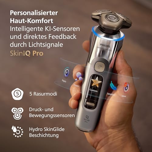 Philips Rasierer i9000 Prestige Ultra für Herren, Nass- und Trockenrasur, chrom, Druck- und Bewegungssensor, 5+1 Bartstyler… – Ansicht 6