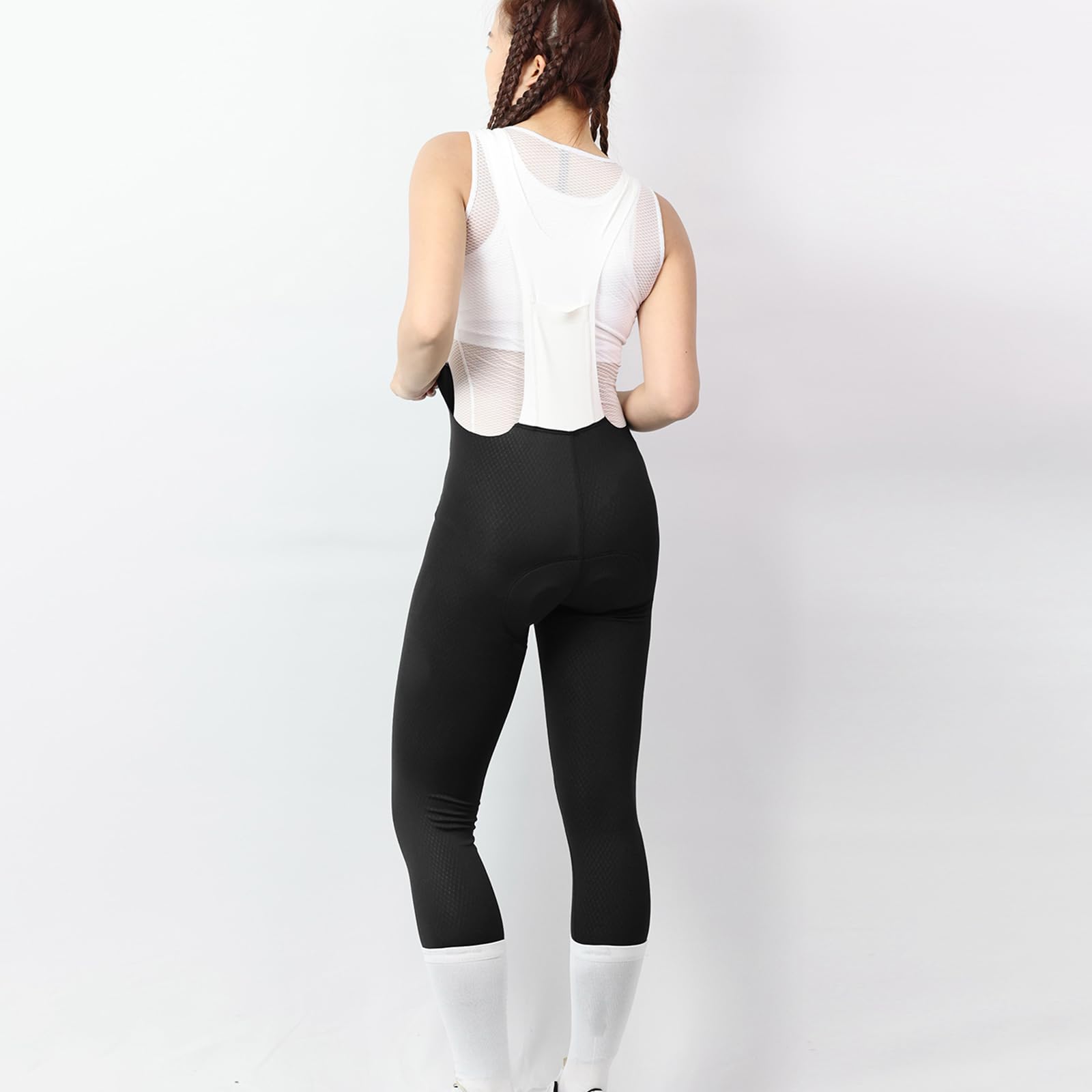 Cuissard Long Femme Cyclisme avec Bretelles, Séchage Rapide, Combinaison VTT Rembourrée, Cuissard Vélo Route Respirant,Black-L