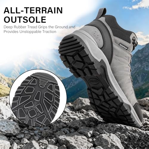 Image of Men's Waterproof Hiking Boots Lightweight Leather Mid Ankle Outdoor Trail Trekking shoes