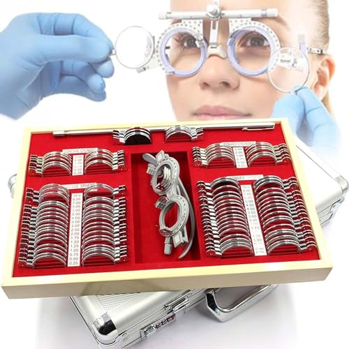 Zestaw soczewek próbnych, kompleksowy zestaw optometryczny do profesjonalnego badania wzroku, w zestawie aluminiowe etui ułatwiające transport i przechowywanie