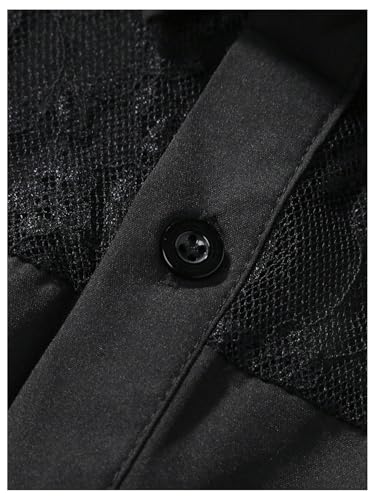 SweatyRocks Men's Sheer Floral Lace Button Down Collared Short Sleeve Shirts4