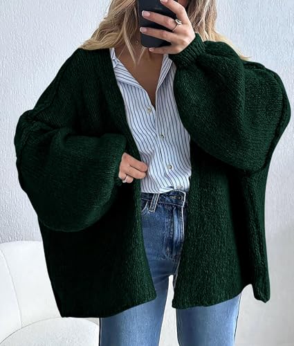 Image of PRETTYGARDEN Womens Oversized Cardigan Sweaters 2026 Fall Long Lantern Sleeve Knit Open Front Lightweight Sweater