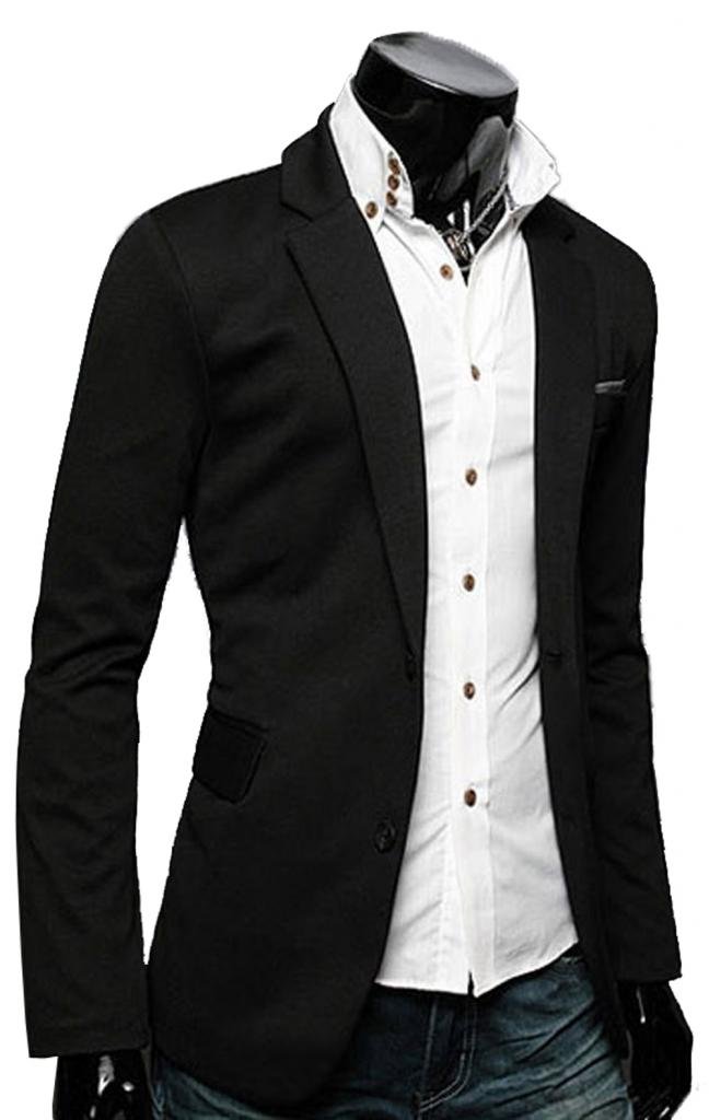 Men's Slim Fit Stylish Casual Button Suit Coat Jacket Business Blazers XL Black