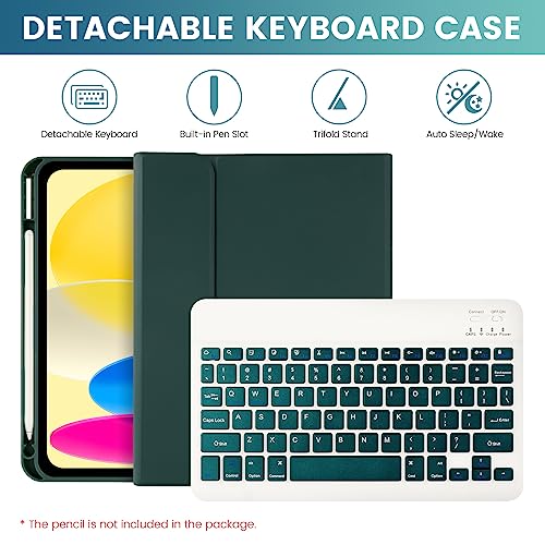 Image of SOPPY Bluetooth Keyboard Case with Mouse for iPad 11th Gen. (A16) 11-inch 2025, 10th Generation 10.9 inch 2022, Detachable Protective Cover, with Built-in Pen Holder, USB-C Rechargeable, Dark Green