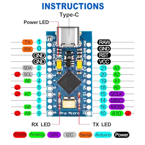 Pro Micro 5V/16MHz avec puce 32U4 et port Type-C pour une programmation stable - 3