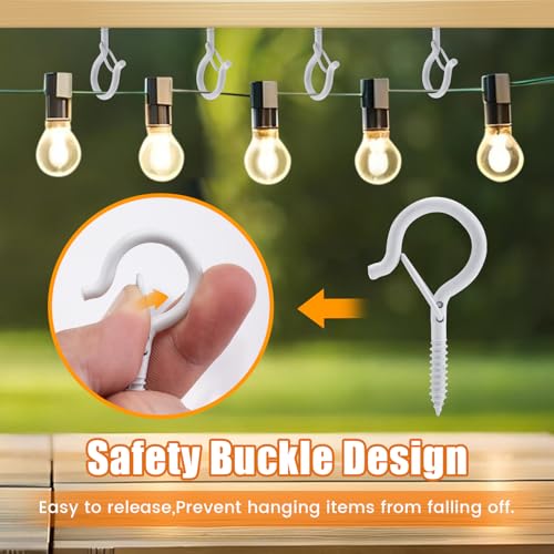 Image of TAIHUIMY Screw Hooks for Outdoor String Lights, Eye Hooks Q-Hanger Plants Christmas Rope Light Clips, Wind Chimes Decoration Hanging Safety Buckle Design, Include Wing Nut Driver (40)