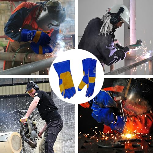 SAFETREE 14 Zoll Premium Faux-Leder Schweißerhandschuhe - Hitze- & Funkenbeständig, Robust für Grill, Ofen, Herd - Blau (blu)