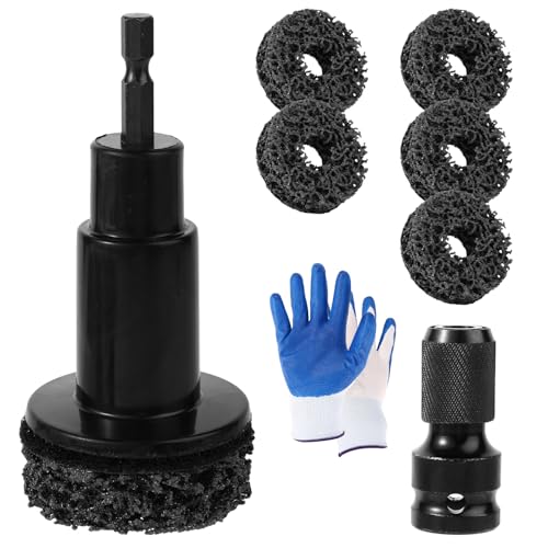 Sinbana Wheel Hub Cleaning Kit, Car Brake Hub Cleaning Tool with Grinding Head Adapter Grinding Disc Gloves Fit for Drill or 1/2in/1.27cm Impact Driver Wrench
