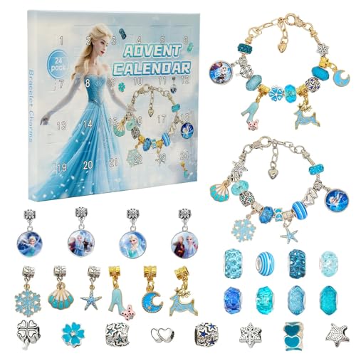 LAISU Adventskalender Schmuck Charms Mini DIY Bastelset mit Anime-Prinzessin Armbänder und Anhänger Weihnachtskalender Kleine Geschenke mit 24 Countdown Überraschungen für Mädchen und Junge Frauen