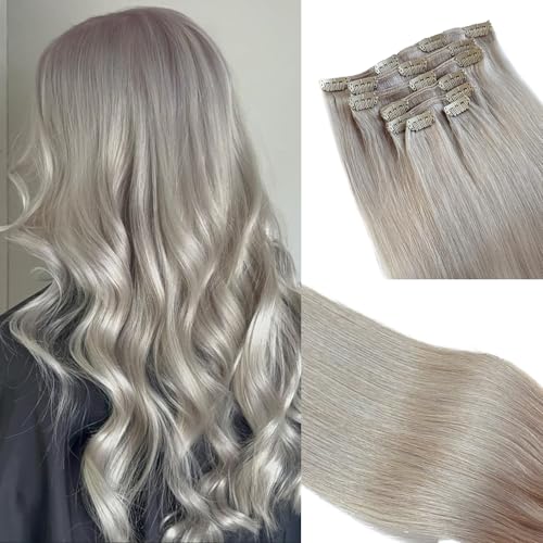 Silver Hair Extensions Clip in, 22 Inch 70G Silver Grey