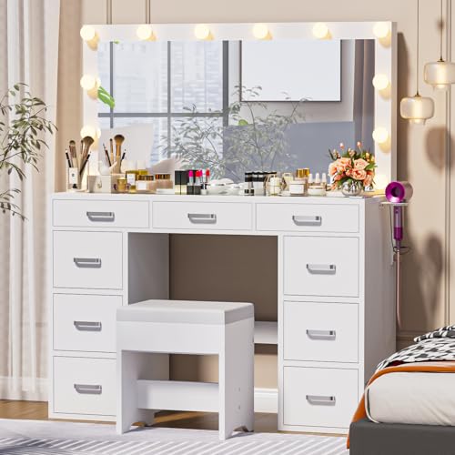 elifine Makeup Vanity Desk with Lighted Mirror, 47