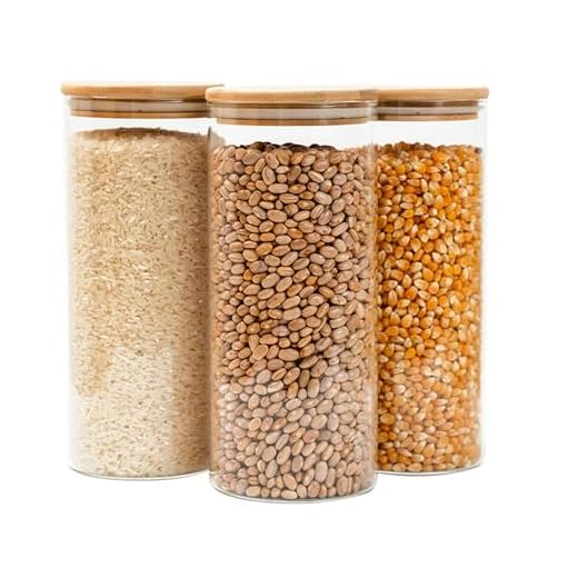 Kit 3 potes de vidro 1,6L tampa de bambu herméticos redondos - Tüd