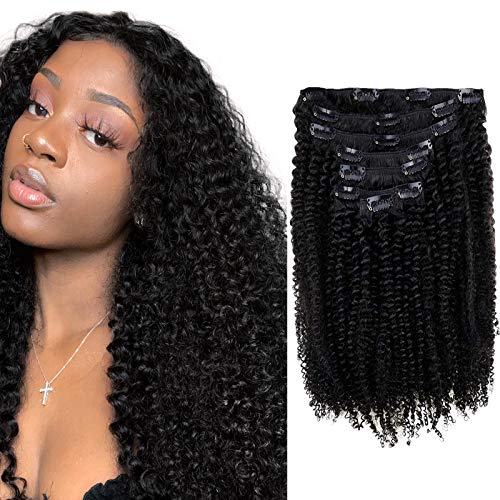 Full Shine Arfo Kinky Curly Clip in Hair Extensions Human Hair 8 Inch Double Weft Clip in Extensions Thick 100 Gram 7 Pieces Brazilian Hair Clip ins for African American Women