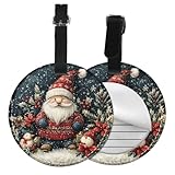Etiquetas de equipaje redondas de piel sintética con estampado navideño, etiquetas de identificación con cubierta de privacidad para maletas de viaje de hombre y mujer.