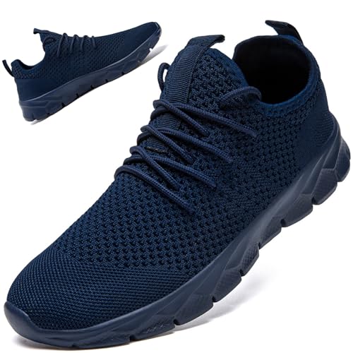 Mens Trainers Running Walking Shoes Slip On Sneakers Gym Size 8 Workout Work Casual Shoes Tennis Walk Sport Training Breathable Blue Lightweight Fashion Shoe