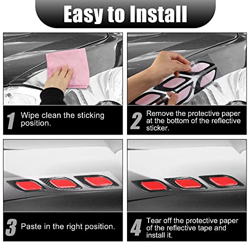 X Autohaux 6Pcs 3D Reflective Stickers Safety Warning Sign Universal For Car Fender Bumper Protection Night Visibility Decal Carbon Fiber Pattern Red #TOP5