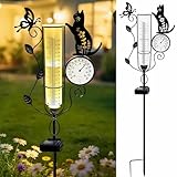 YJFWAL Dog Rain Gauge Outdoor, Decorative Metal Hummingbird Solar Rain Gauge with LED Light and Thermometer, Garden Decor for Yard, Lawn, Pathway, Farm