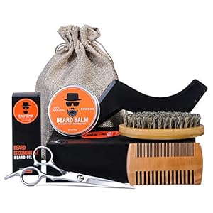 SWEET CARROT Bartpflege Set Bartpflegeset Geschenke inkl. Beard Balm(60g) Bartöl(30ml) Bartschablonen Bartbürste Bartschere Bartkamm mit Reisetasche und Reisebox Geschenkset für Männer