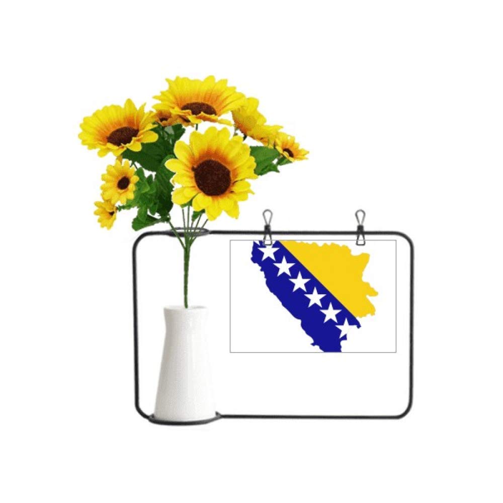 Carte de vœux Bosnie avec tournesol artificiel et vase bouteille